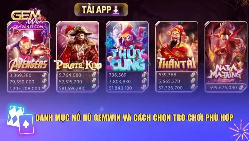 Nổ hũ Gemwin cung cấp nhiều thể loại trò chơi